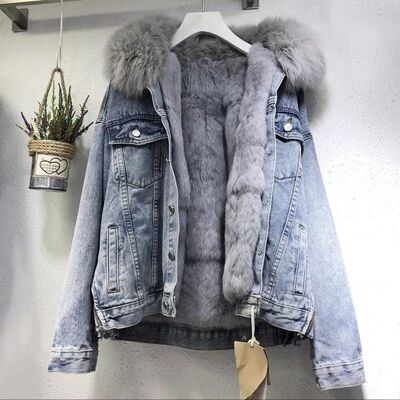 Fleece Thickened Short Fur Collar Denim Jacket Outwear