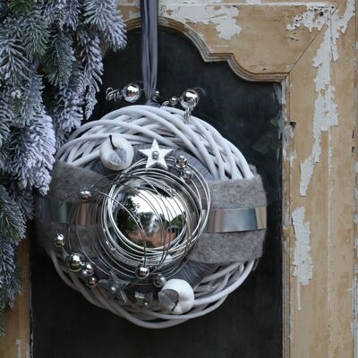 Ghirlanda invernale da parete Ghirlanda da parete n.28 Ghirlanda da porta bianca 30 cm cono a sfera d'argento in feltro moderno