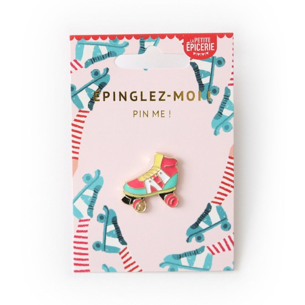 Emaille Pin Brosche Vintage Rollschuhe