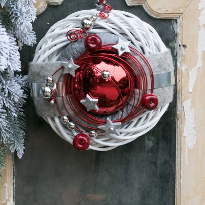 Couronne d'hiver couronne murale n°29 couronne de porte blanc 30 cm boule rouge étoiles feutre