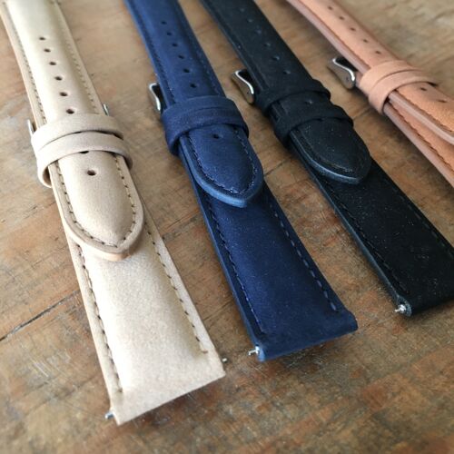 Pack 16 correas de reloj de cuero genuino con pasador easyclick | 18mm | Colores negro, marrón, azul marino y biege | Tacto suave