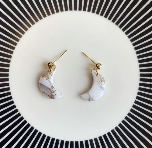 Elsa White & Gold Mini Moon Sud Earring