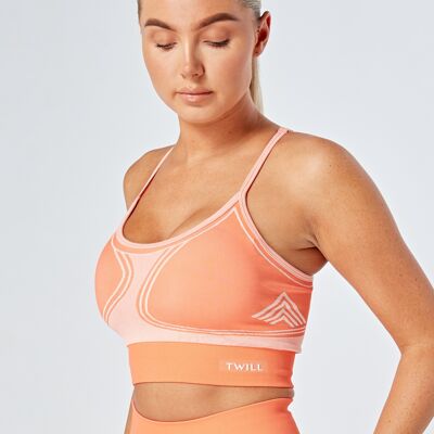 TWILL ACTIVE RECYCELTER COLOR BLOCK BODY FIT NAHTLOSE SPORT-BH – KORALLE