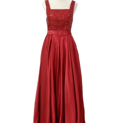 Long rhinestone-style evening dress Dark red