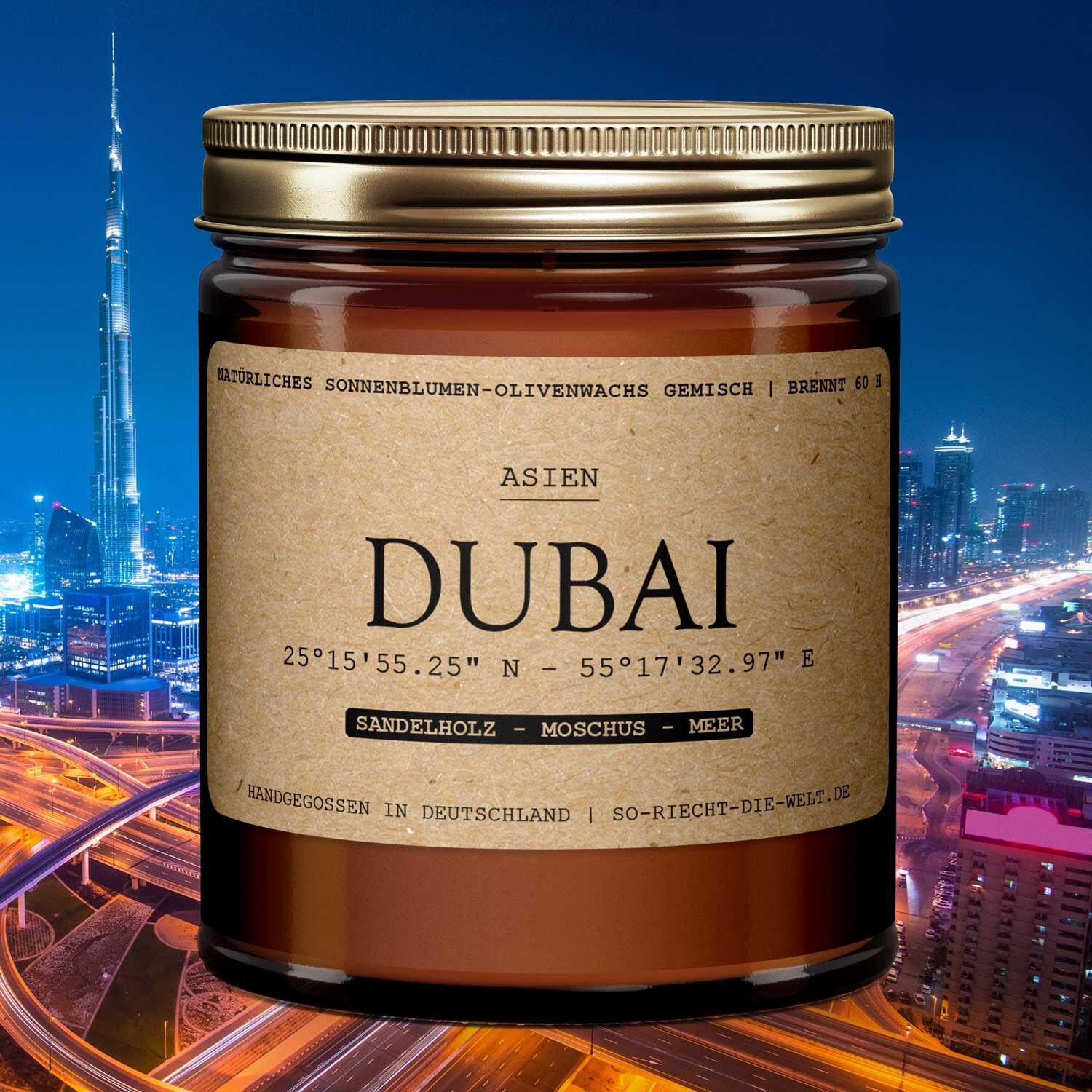 Candela profumata Dubai - legno di sandalo | Muschio | mare