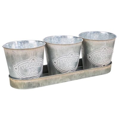 3 metal buckets and tray reference: 22427