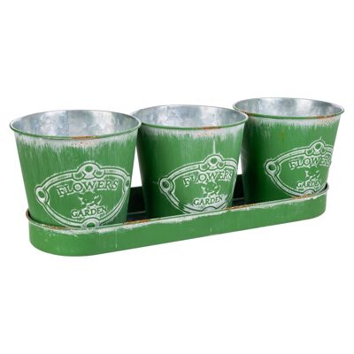 3 metal buckets and tray reference: 22428