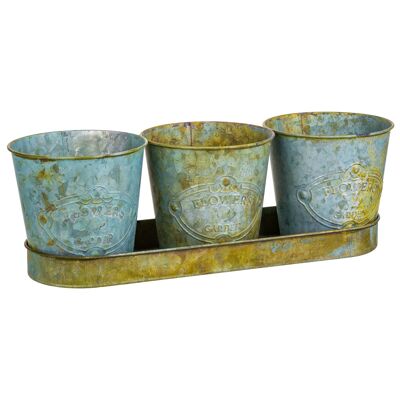 3 metal buckets and tray reference: 22426