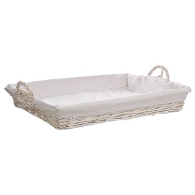 White lacquer wicker tray with lining reference: 20115