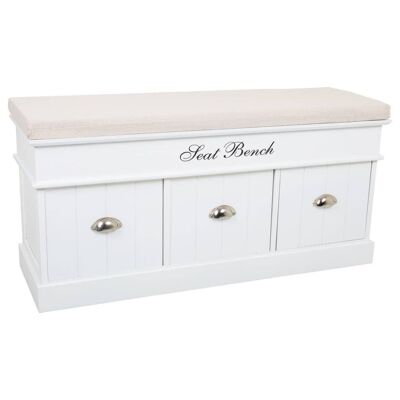 WHITE WOODEN CHEST STOOL WITH 3 DRAWERS 102x35x50h cm reference:18156