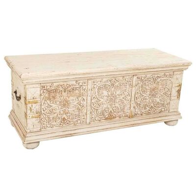 Carved wooden trunk handcrafted finish reference: 17187