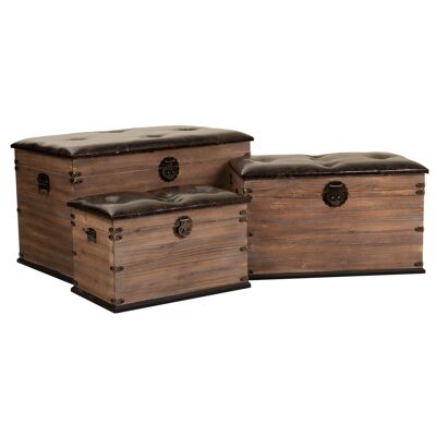Wood and imitation leather trunk set 3 pieces reference: 19520
