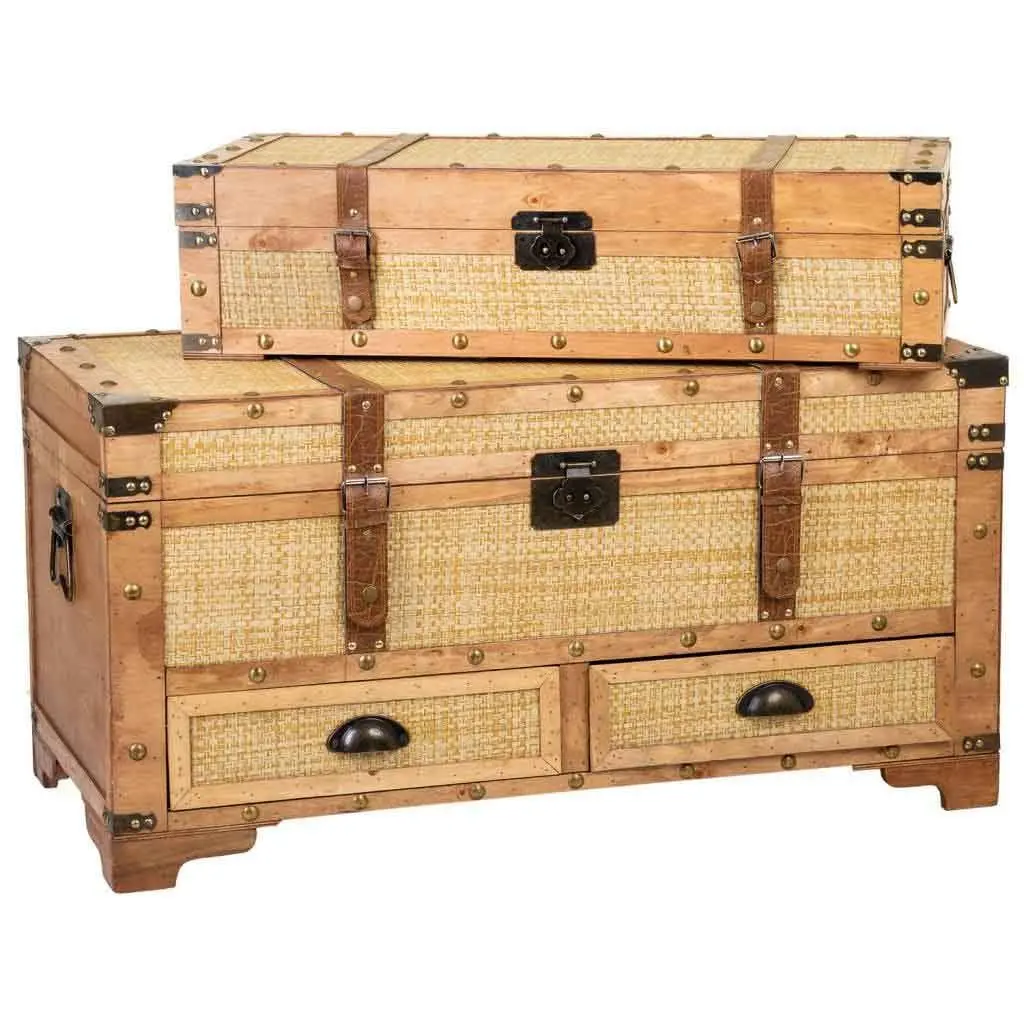 Buy wholesale Trunk and wooden suitcase and grid set 2 pieces reference ...
