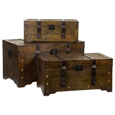 Walnut lacquered wooden trunks set 3 pieces reference: 19120