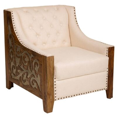HANDMADE AND UPHOLSTERED CARVED WOOD ARMCHAIR 72.5x80x80h cm reference:20325