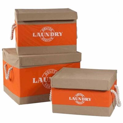 Orange fabric folding boxes set 3 pieces reference: 13765