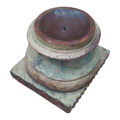 BROWN HANDCRAFTED WOODEN CANDLESTICK 26x26x23hcm reference:25103