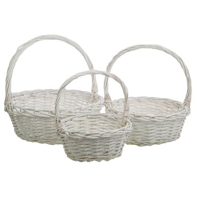 White lacquer wicker baskets set 3 pieces reference: 19739