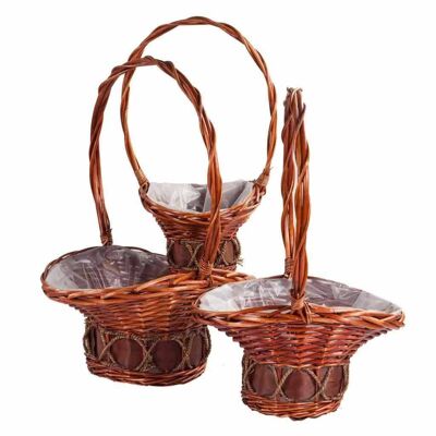 Oval walnut lacquered wicker flower baskets reference: 13176