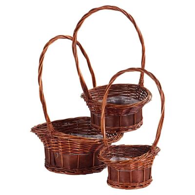 Oval walnut lacquered wicker flower baskets reference: 13185