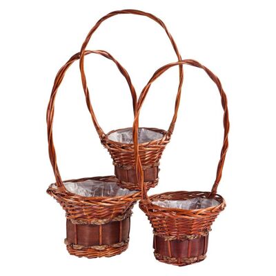 Round walnut lacquered wicker flower baskets reference: 13183