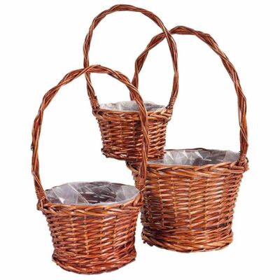 Round walnut lacquered wicker flower baskets reference: 13178