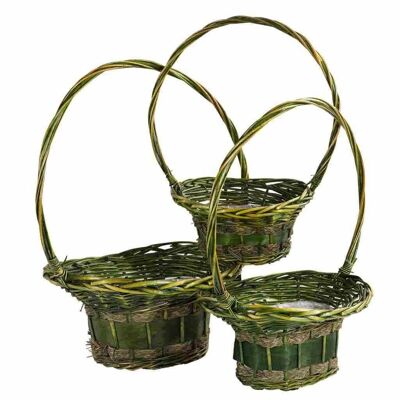 Oval green lacquered wicker flower baskets reference: 13188