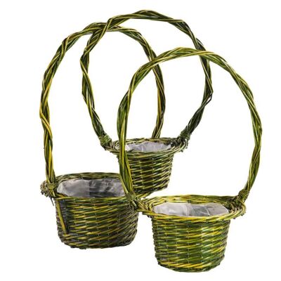 Round green lacquered wicker flower baskets reference: 13189