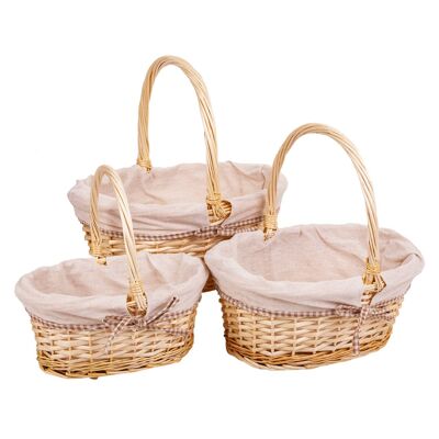 Lined wicker baskets set 3 pieces reference: 22708