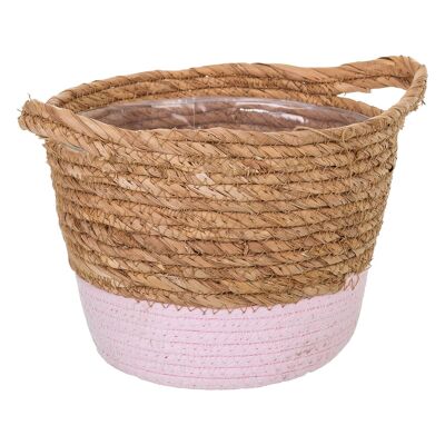 Pink and natural basket with handles reference: 21503