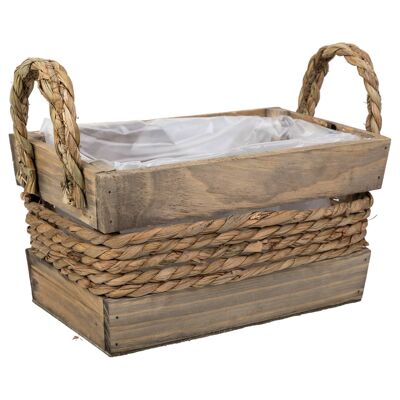 Wood and rope basket with brown handles reference: 24059