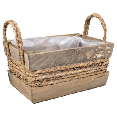 Wood and rope basket with brown handles reference: 24058