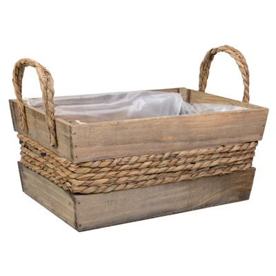 Wood and rope basket with brown handles reference: 24057