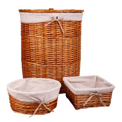 Laundry basket and 2 lined wicker baskets reference: 22693