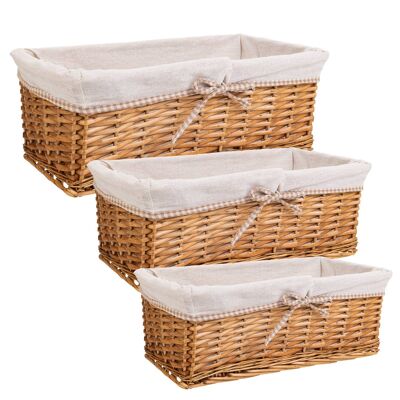 Lined wicker baskets set 3 pieces reference: 22718