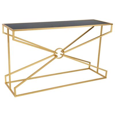 CONSOLA DE METAL DORADO CON ESPEJO NEGRO 130x40x75h cm referencia:19040