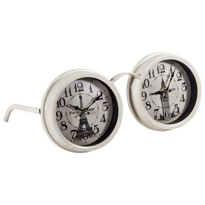 Double aged white wrought iron table clock reference: 12784