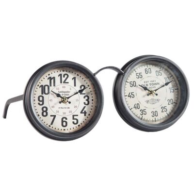 Horloge de table double en fer forgé noir avec aiguille des heures et des minutes référence : 12783