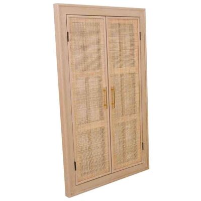 MIRROR WITH 2 WOODEN DOORS AND GRID 73.5x5x118h cm reference:19835