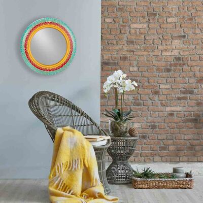 ROUND HANDMADE PAINTED WOODEN MIRROR 45x2.5x45h cm reference:21049