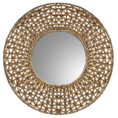 MIROIR ROND EN ROTIN MARRON référence : 24684