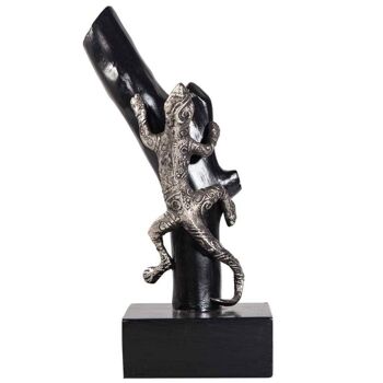 Figurine lézard bois et aluminium avec support référence : 13895 2