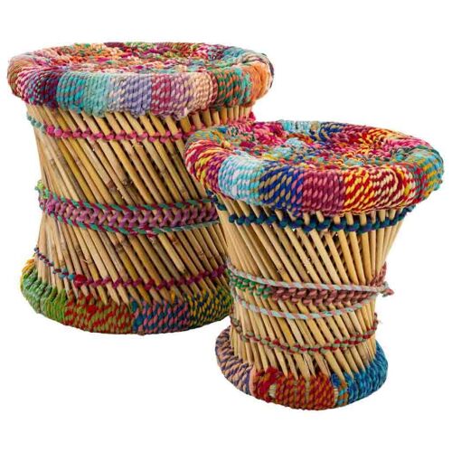 Set 2 taburetes multicolor de bambu referencia 18764