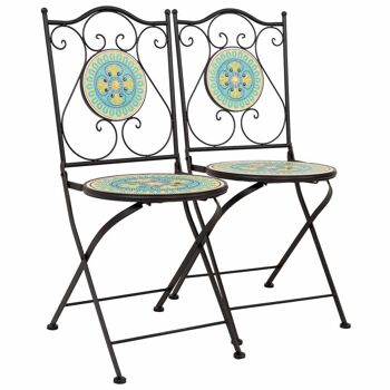 CHAISES FORGEES ET MOSAIQUE SET 2 PIECES NOIRES D38x45-92h cm référence 24566