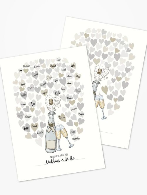 Guestbook with hearts and champagne bottle