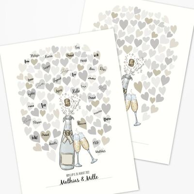 Guestbook with hearts and champagne bottle