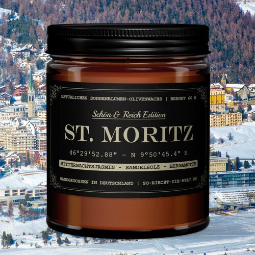 St. Moritz Duftkerze - Schön & Reich Edition - Mitternachtsjasmin | Sandelholz | Bergamotte