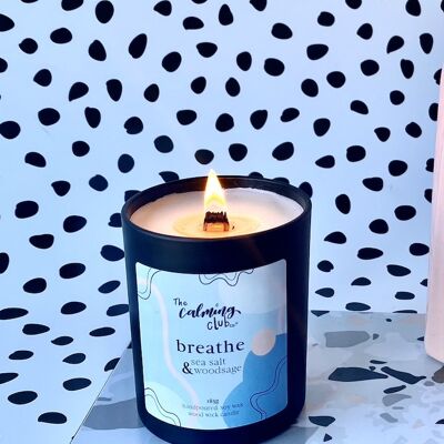 Breathe Sea salt & Woodsage Soy wax, wood wick candle