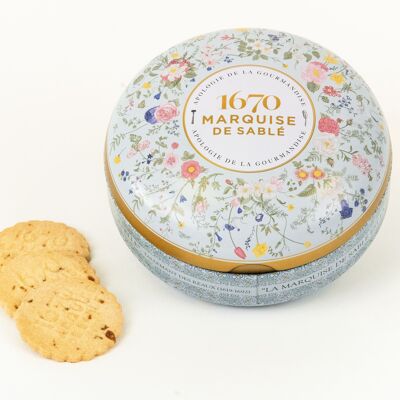 Shortbread-Kekse mit gesalzenen Butter-Karamell-Chips – runde Metalldose „Bouquet Sauvage“ 175g