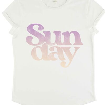 Sunday elfenbeinfarbenes T-Shirt mit hochgekrempelten Ärmeln Größe L